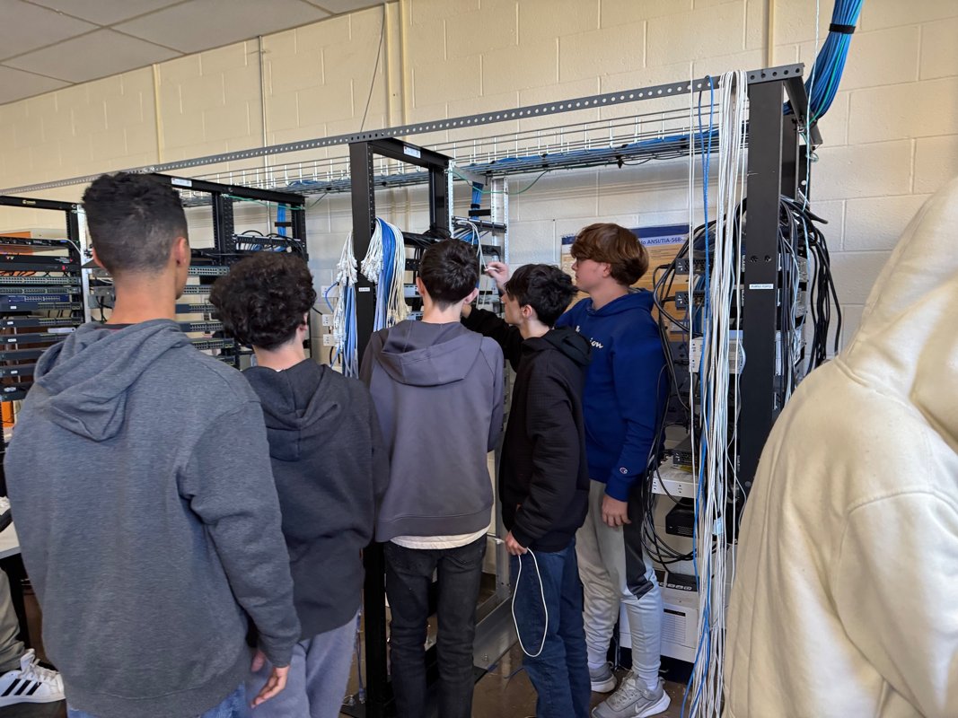 Students working together in the networking lab